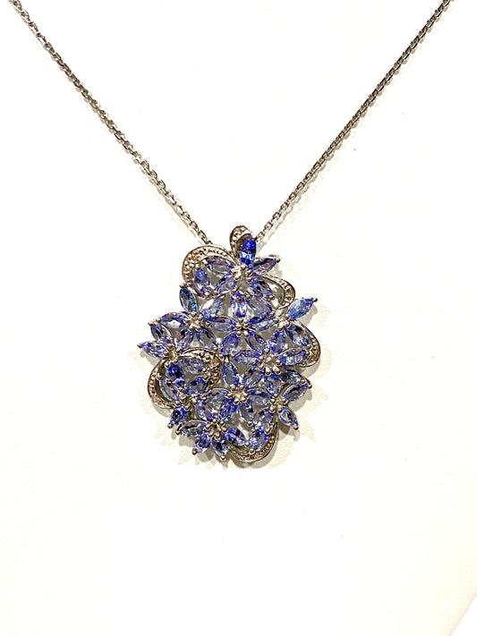 BEAUTIFUL GENUINE TANZANITE STERLING SILVER NECKLACE