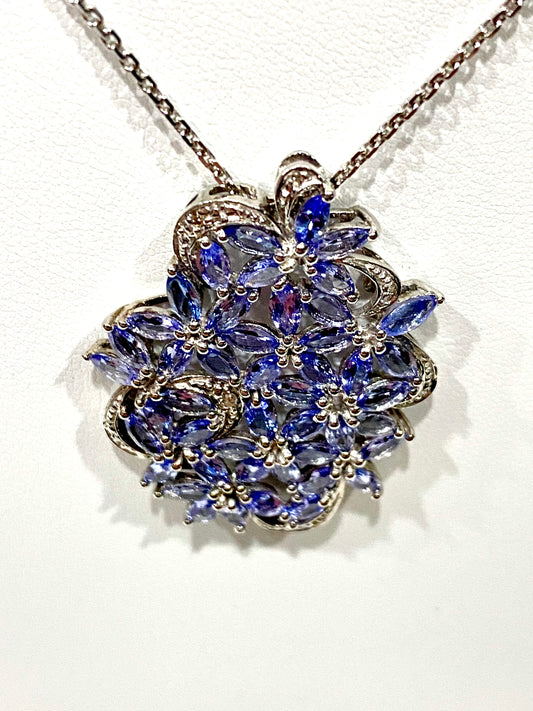 BEAUTIFUL GENUINE TANZANITE STERLING SILVER NECKLACE