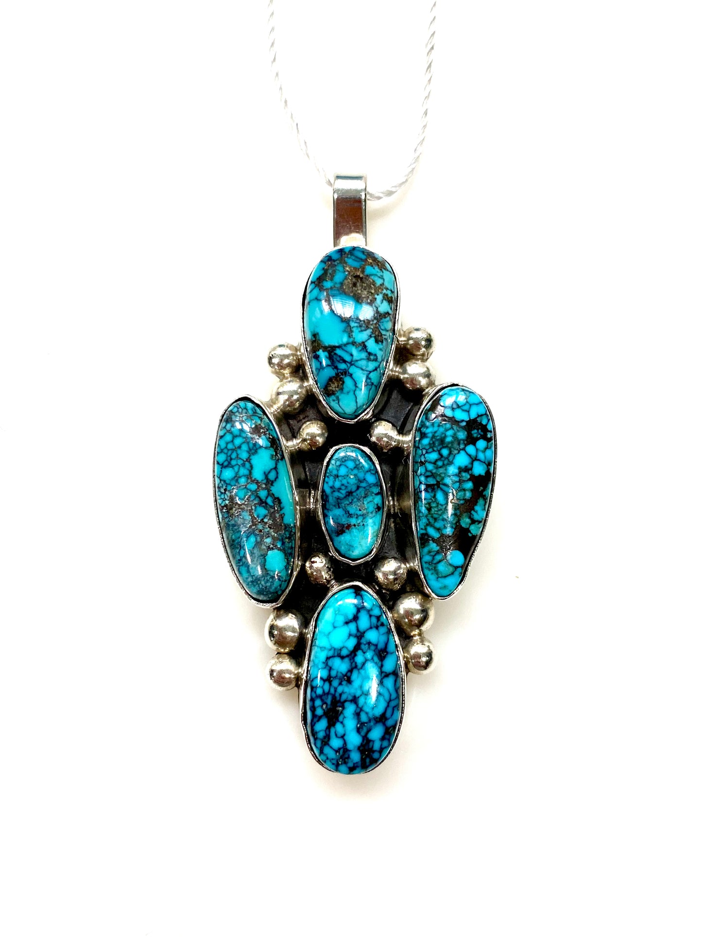 GORGEOUS VINTAGE STYLE GENUINE TURQUOISE PENDANT IN SOLID STERLING SILVER.