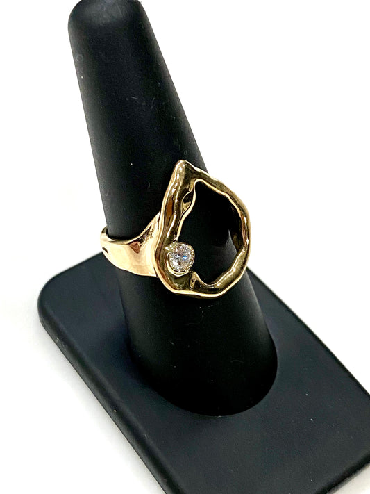 GORGEOUS DESIGNER OPEN SPACE DIAMOND AND YELLOW GOLD RING