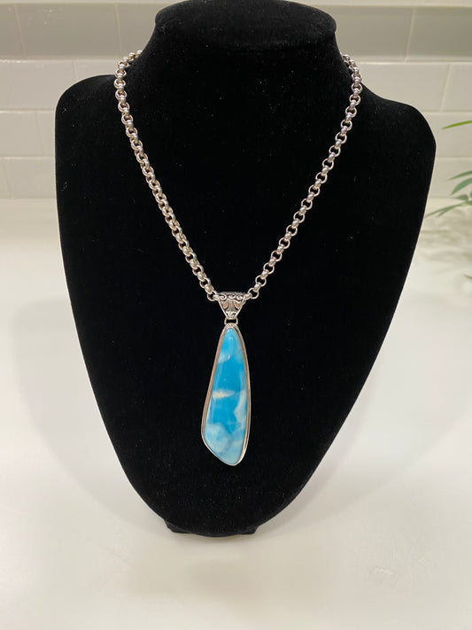 GORGEOUS LARGE LARIMAR NECKLACE IN STERLING SILVER