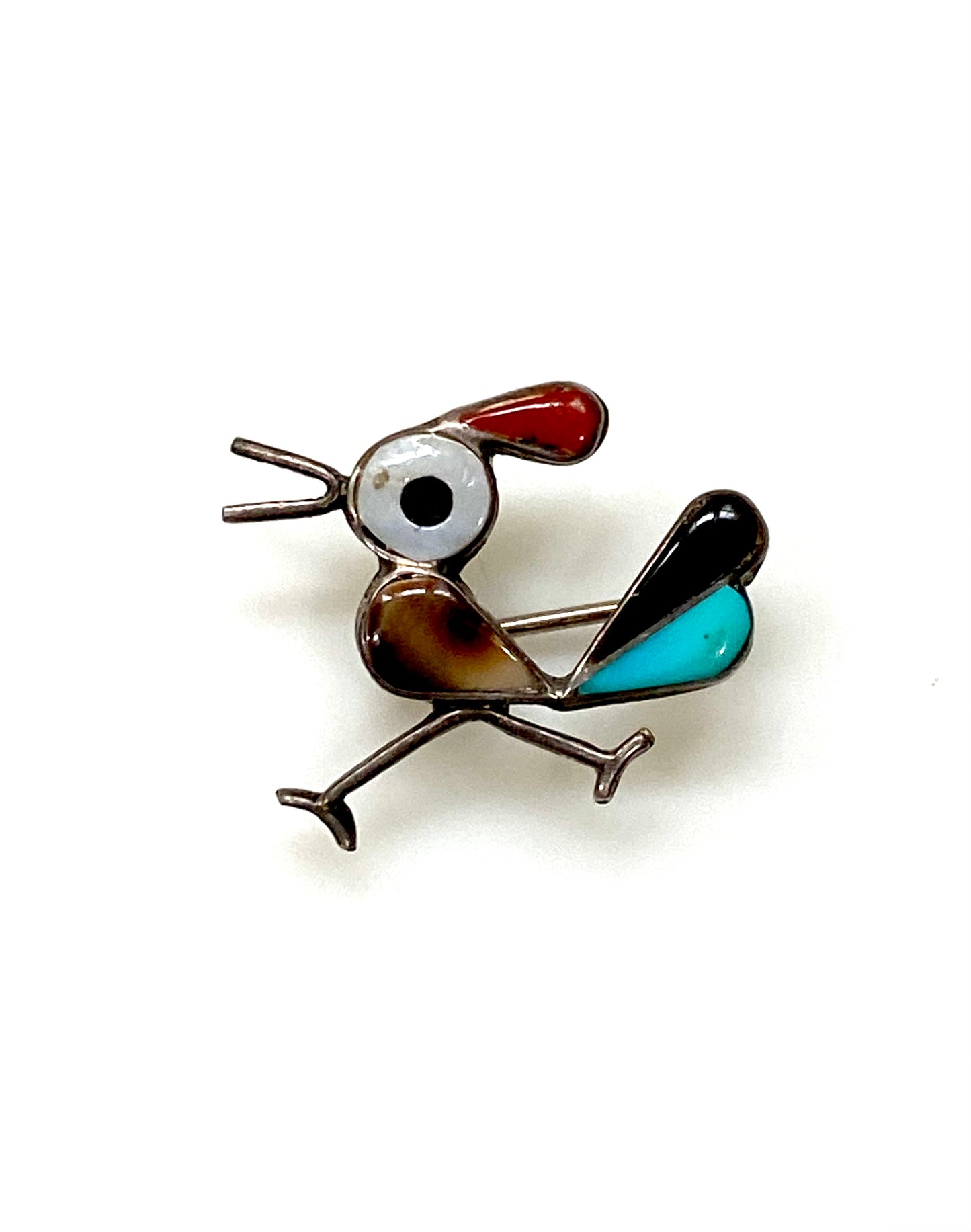 SMALL ENAMEL STERLING SILVER ROAD RUNNER PIN/BROOCH.