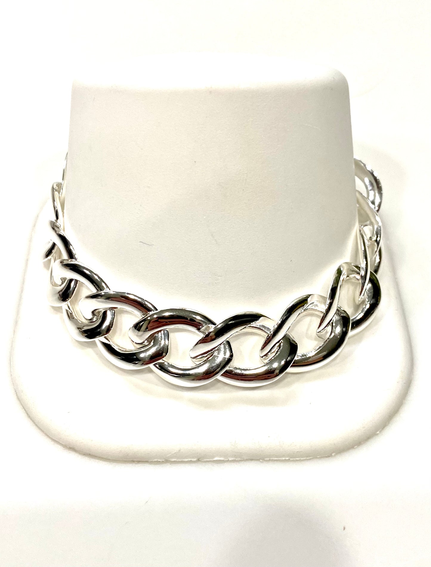 GORGEOUS ITALIAN DIAMOND CUT CURB SOLID STERLING SILVER TOGGLE BRACELET