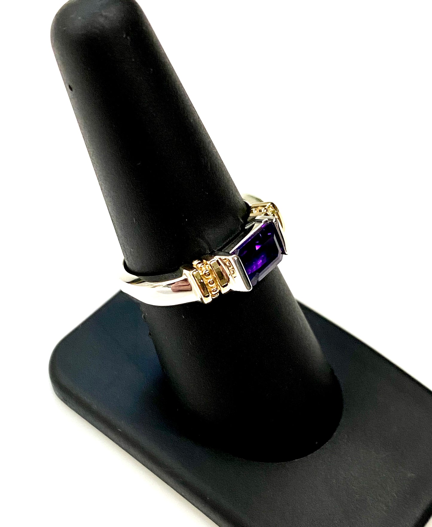 GORGEOUS SOLID STERLING SILVER 14k GOLD ACCENT AMETHYST RING