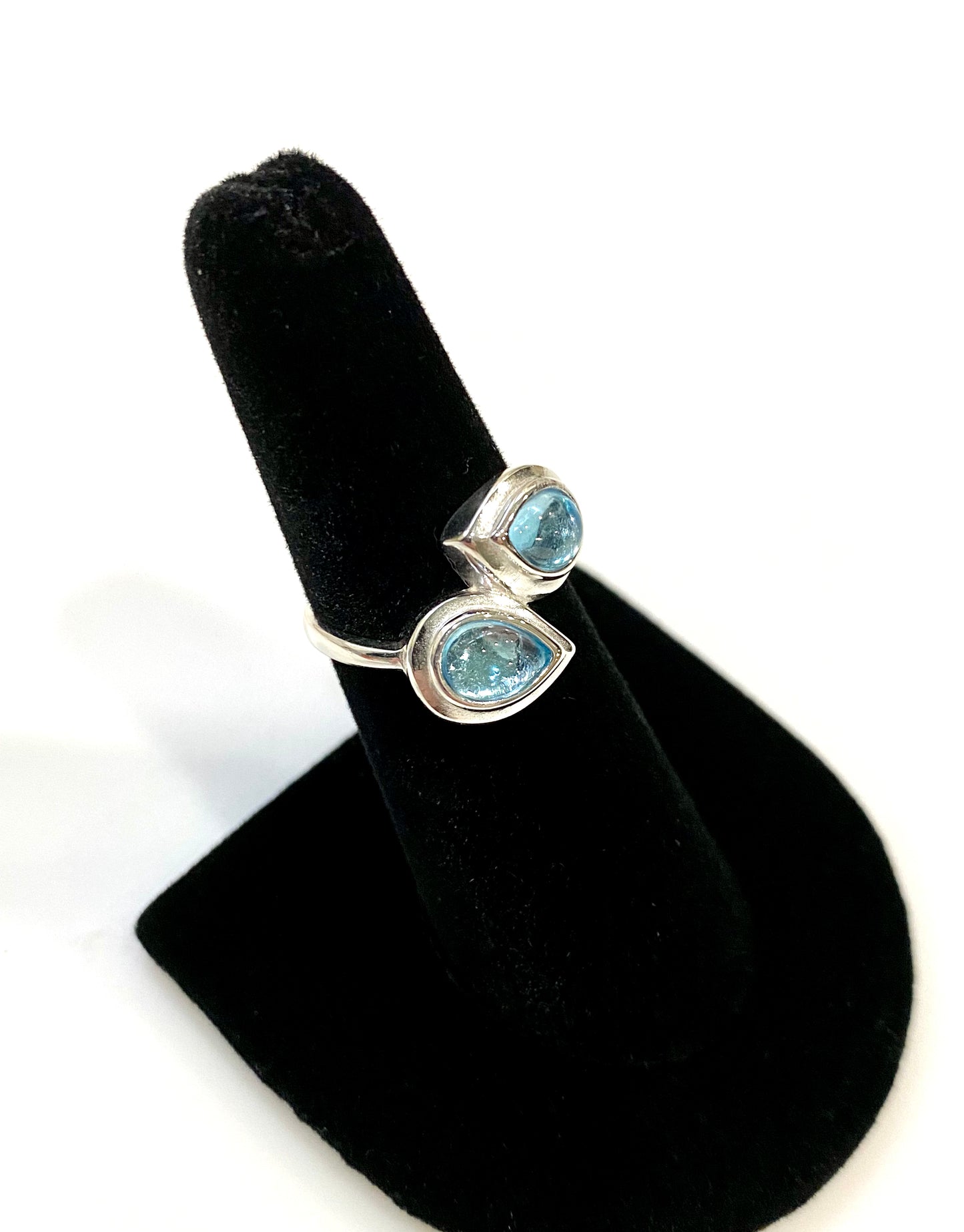 BEAUTIFUL GENUINE BLUE TOPAZ CABOCHON SOLID STERLING SILVER RING