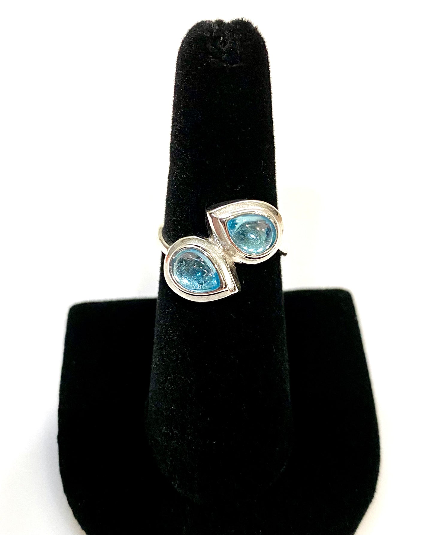 BEAUTIFUL GENUINE BLUE TOPAZ CABOCHON SOLID STERLING SILVER RING