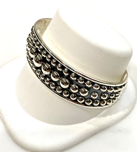 BEAUTIFUL TRIPLE ROW STERLING SILVER ORB CUFF BRACELET