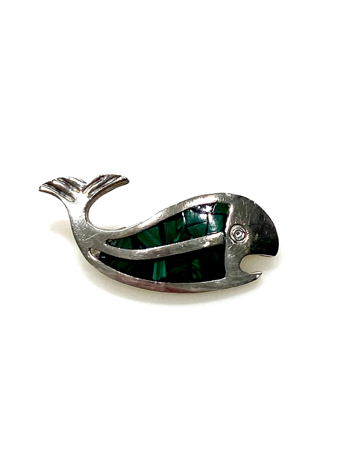 STERLING SILVER MALACHITE FISH PIN/BROOCH