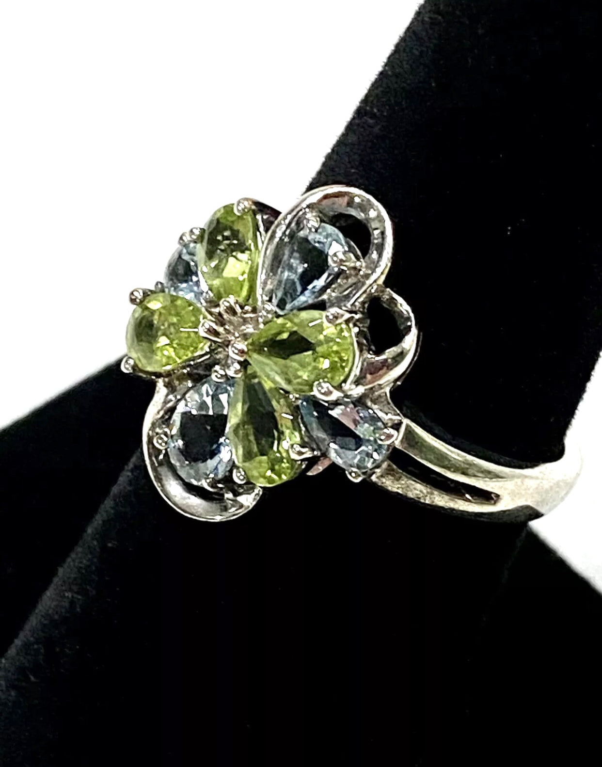 Exquisite Peridot And Blue Topaz Sterling Silver Ring