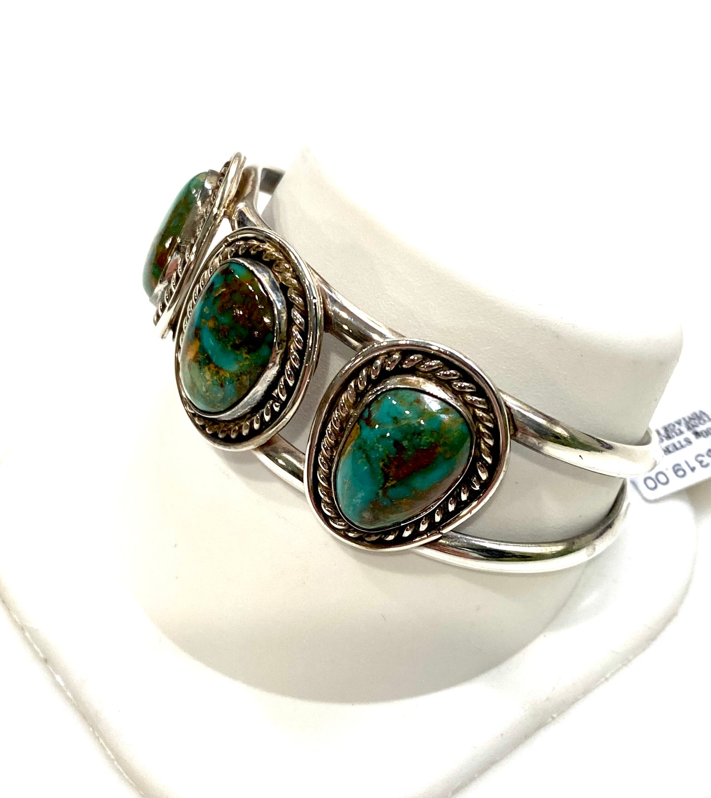 GORGEOUS GENUINE TURQUOISE SOLID STERLING SILVER CUFF BRACELET