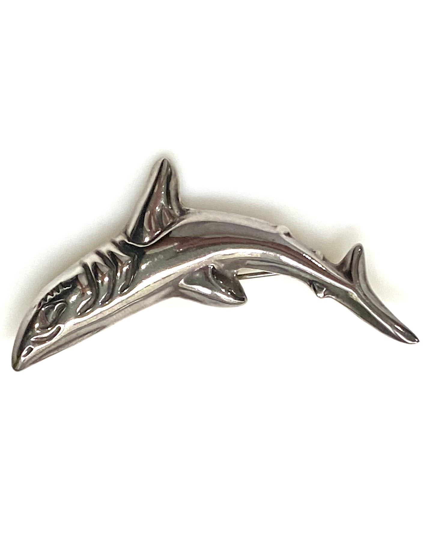 LARGE SOLID STERLING SILVER SHARK PIN/BROOCH