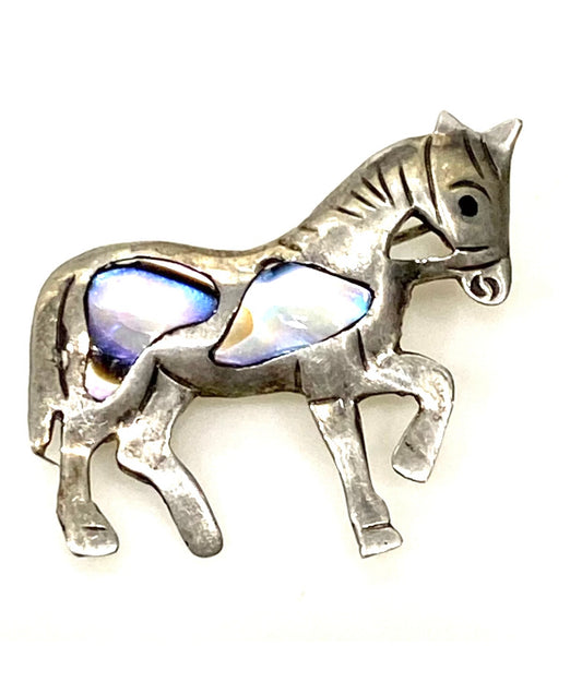 Taxco Sterling Silver Abalone Horse Pin