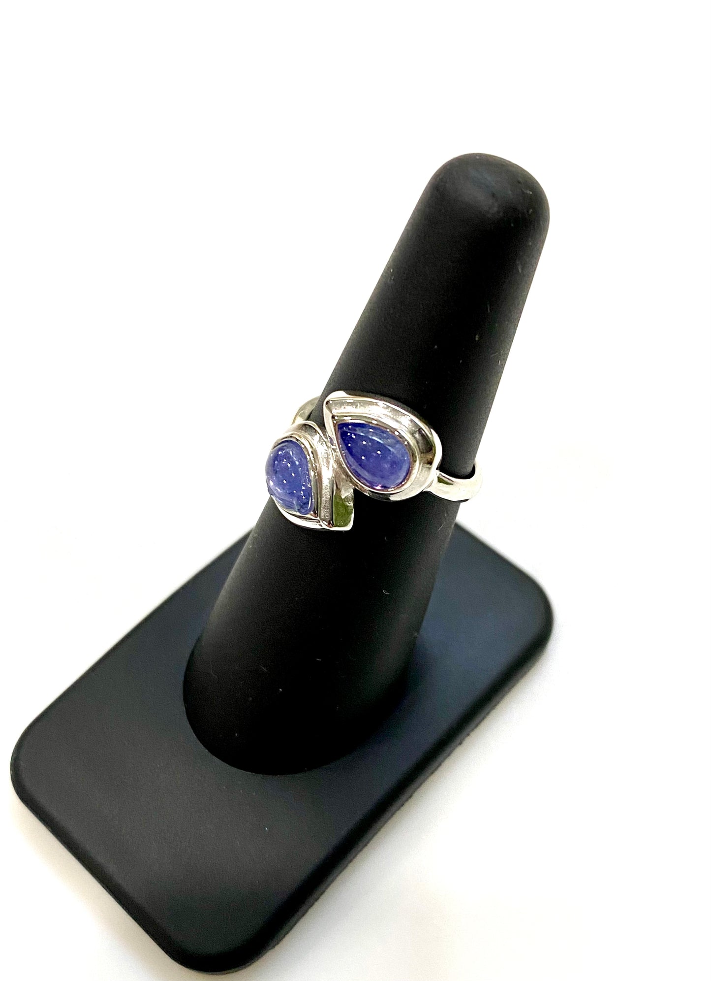 GORGEOUS TANZANITE CABOCHON STERLING SILVER BYPASS RING