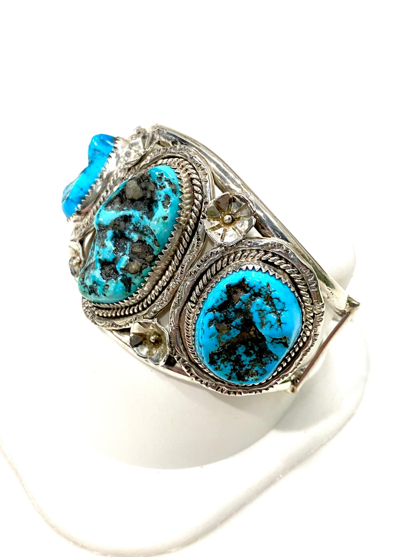 BEAUTIFUL GENUINE TURQUOISE SOLID STERLING SILVER CUFF BRACELET