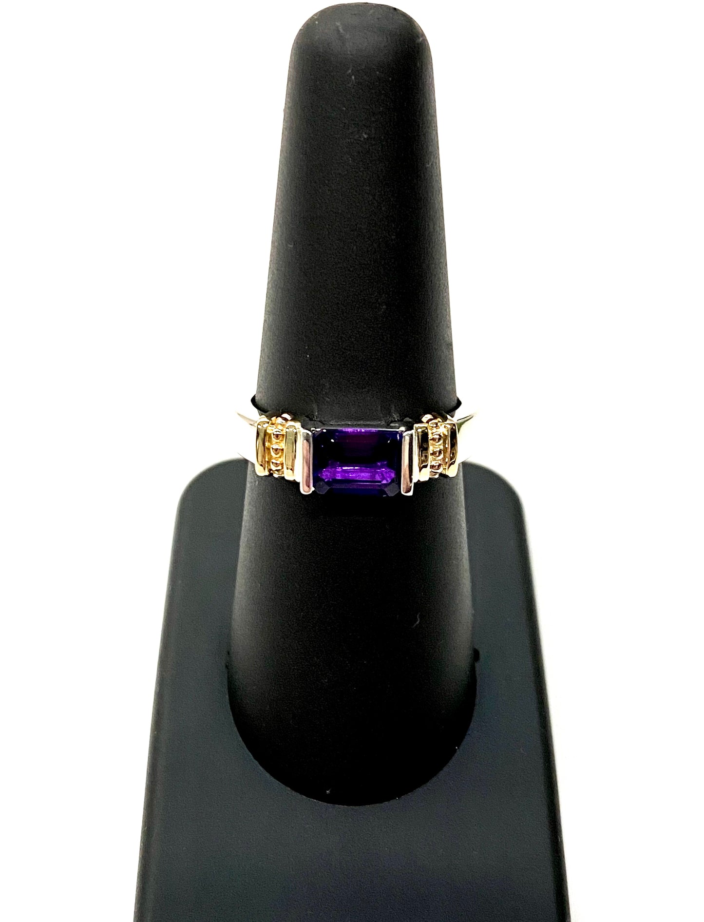 GORGEOUS SOLID STERLING SILVER 14k GOLD ACCENT AMETHYST RING