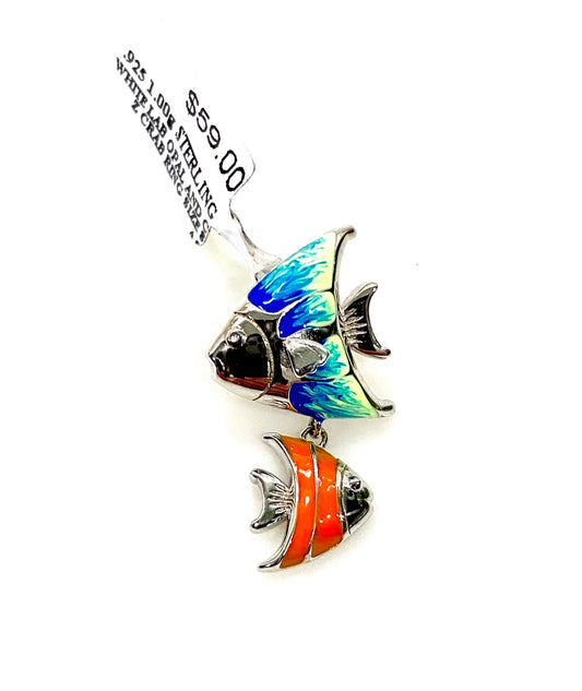 COLORFUL SMALL ENAMEL FISH STERLING SILVER PENDANT