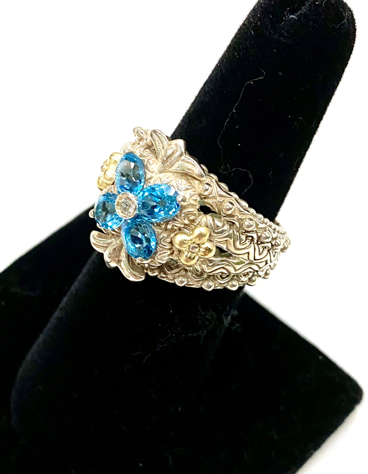 Designer Bixby Blue Topaz In Sterling Silver with 18k Gold Accents