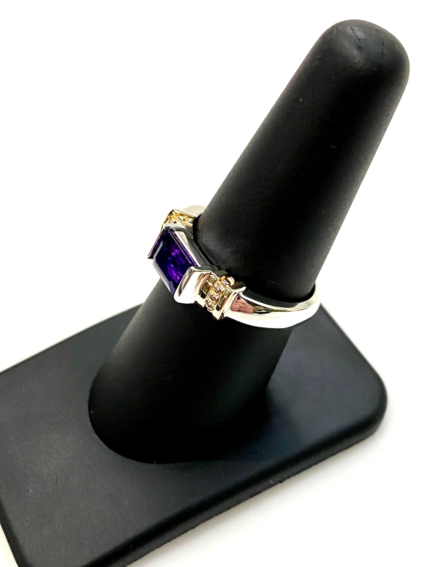 GORGEOUS SOLID STERLING SILVER 14k GOLD ACCENT AMETHYST RING