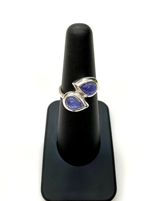 GORGEOUS TANZANITE CABOCHON STERLING SILVER BYPASS RING