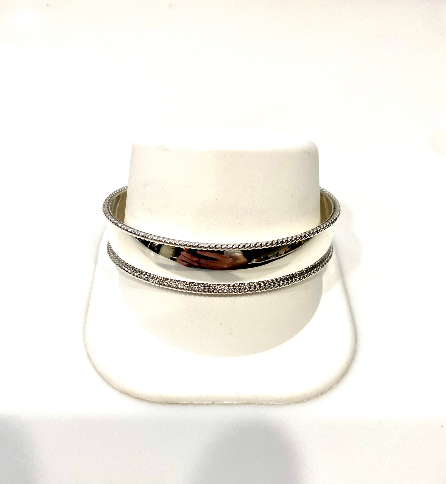 SOLID STERLING SILVER DOMED CUFF BRACELET WITH RIBBED EDGING