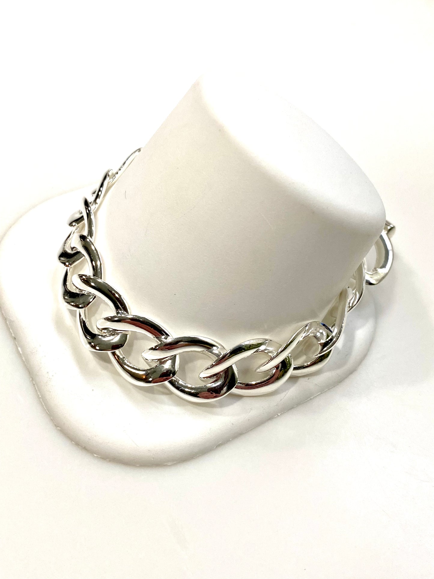 GORGEOUS ITALIAN DIAMOND CUT CURB SOLID STERLING SILVER TOGGLE BRACELET