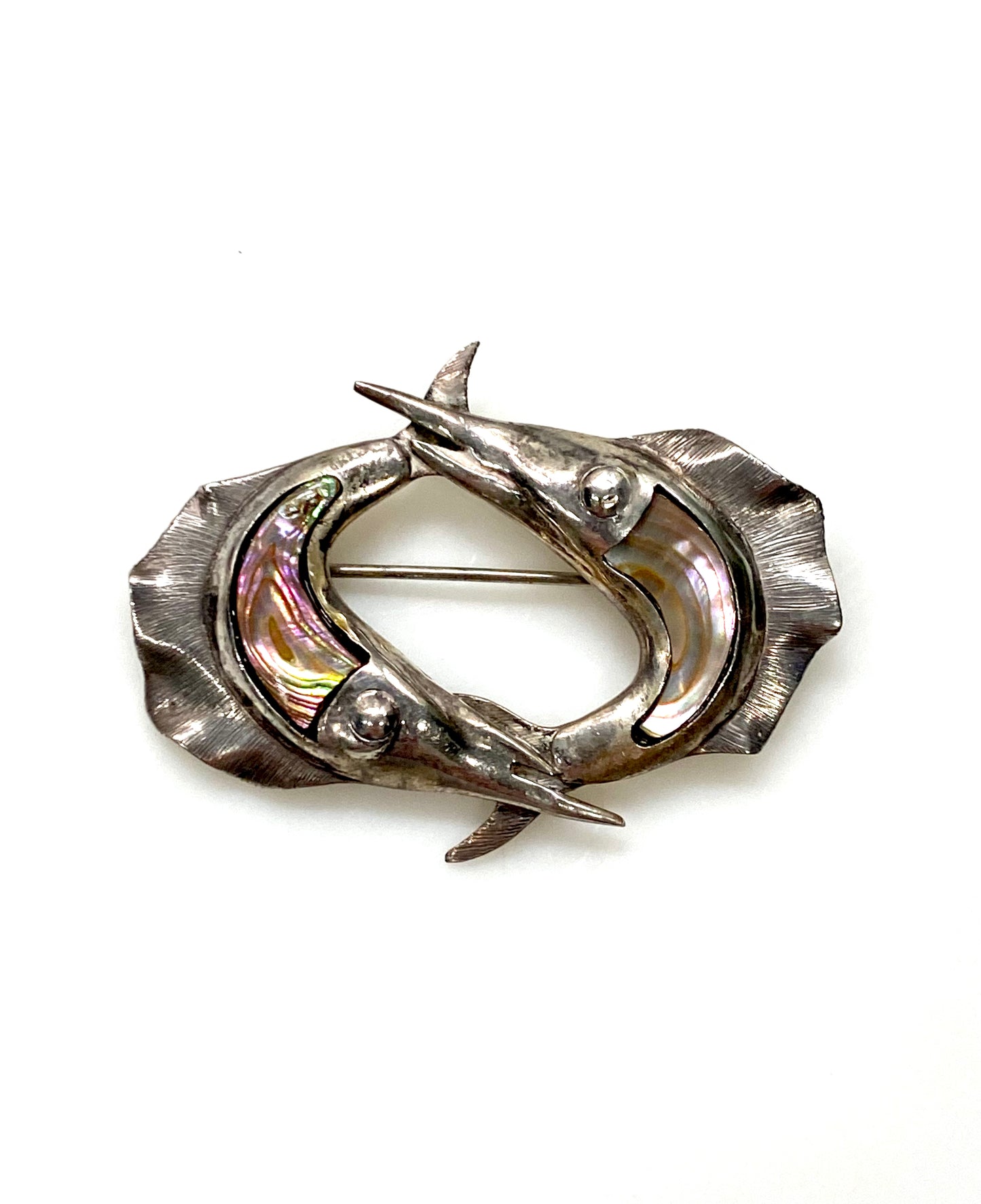 ABALONE PAUA SHELL DOUBLE MARLIN STERLING SILVER PIN/BROOCH