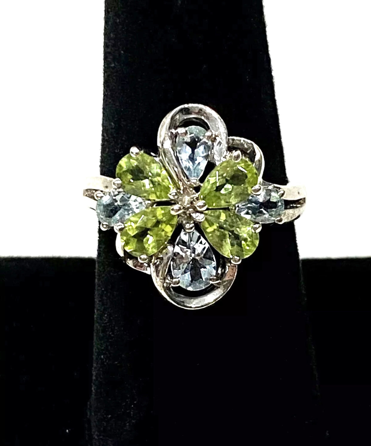 Exquisite Peridot And Blue Topaz Sterling Silver Ring