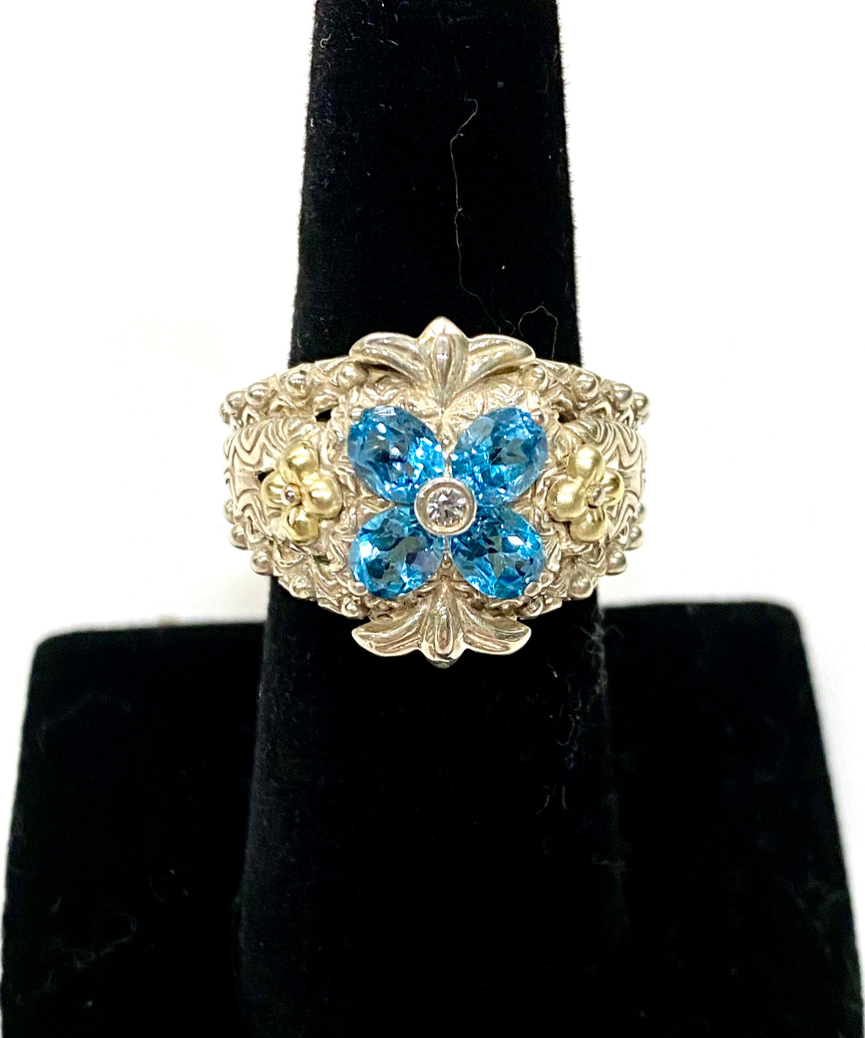 Designer Bixby Blue Topaz In Sterling Silver with 18k Gold Accents