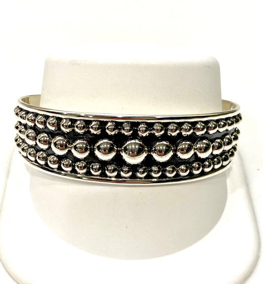 BEAUTIFUL TRIPLE ROW STERLING SILVER ORB CUFF BRACELET