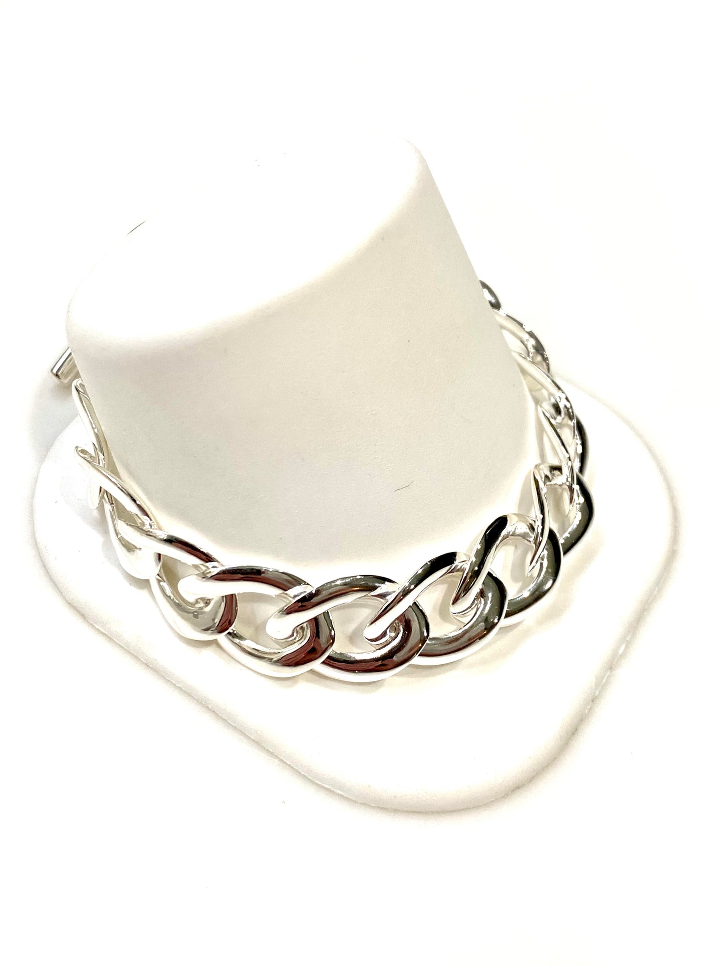 GORGEOUS ITALIAN DIAMOND CUT CURB SOLID STERLING SILVER TOGGLE BRACELET