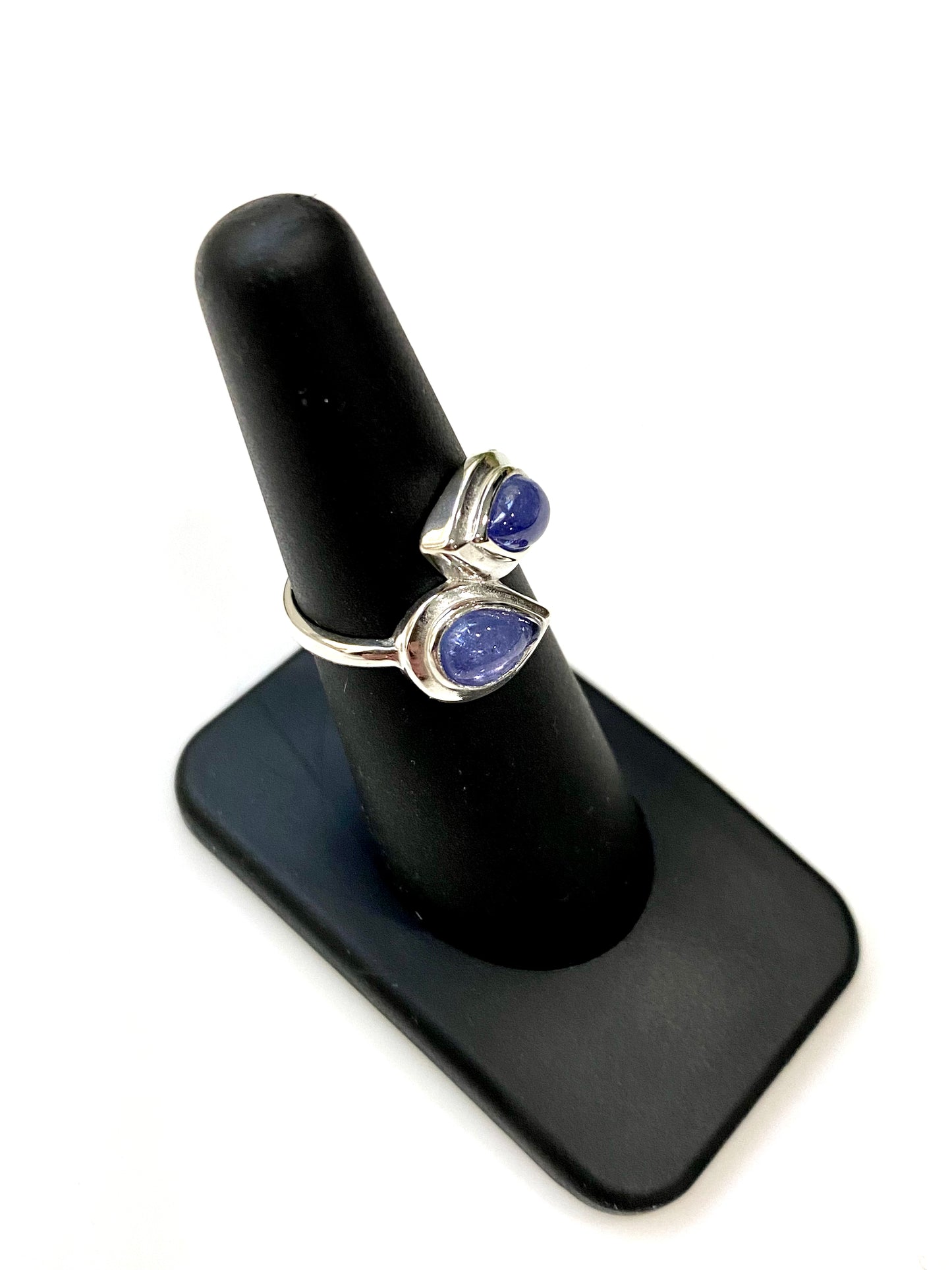 GORGEOUS TANZANITE CABOCHON STERLING SILVER BYPASS RING