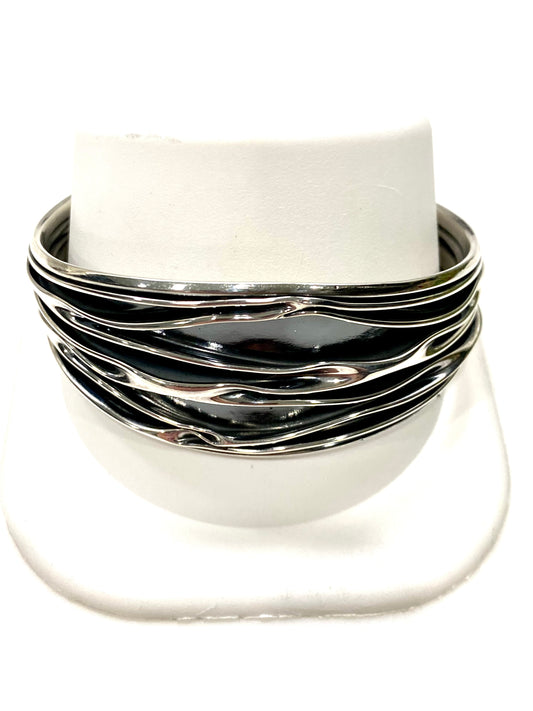 GORGEOUS SOLID STERLING SILVER OXIDIZED FOLDED CUFF BRACELET