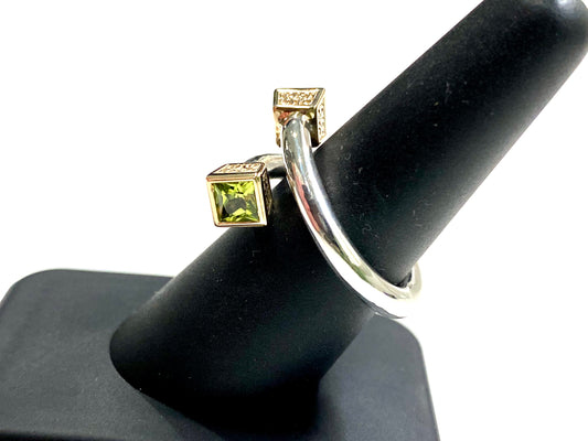 THE BEAUTIFUL NATURAL PERIDOT SIDE RING IN STERLING SILVER AND 14k GOLD