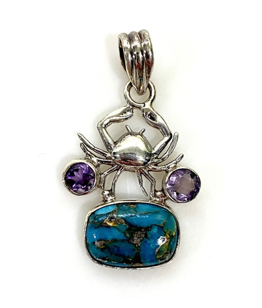 Blue Copper Turquoise Crab Pendant