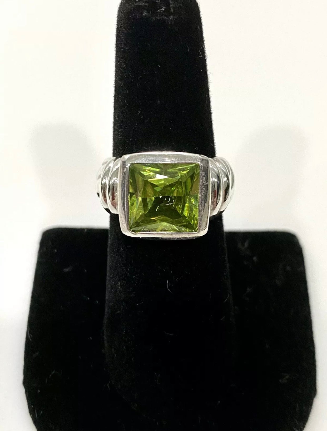 Yurman Inspired Genuine Peridot Sterling Silver Ring