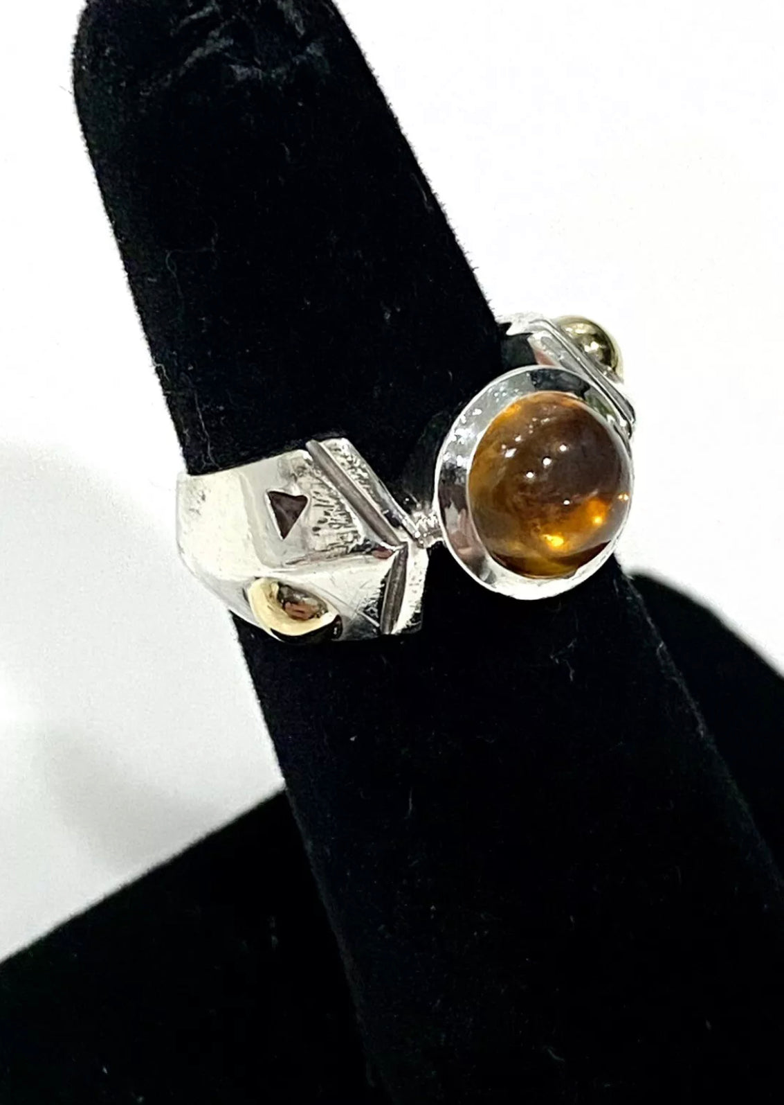 Unique Amber Sterling Silver Gold Accent Ring