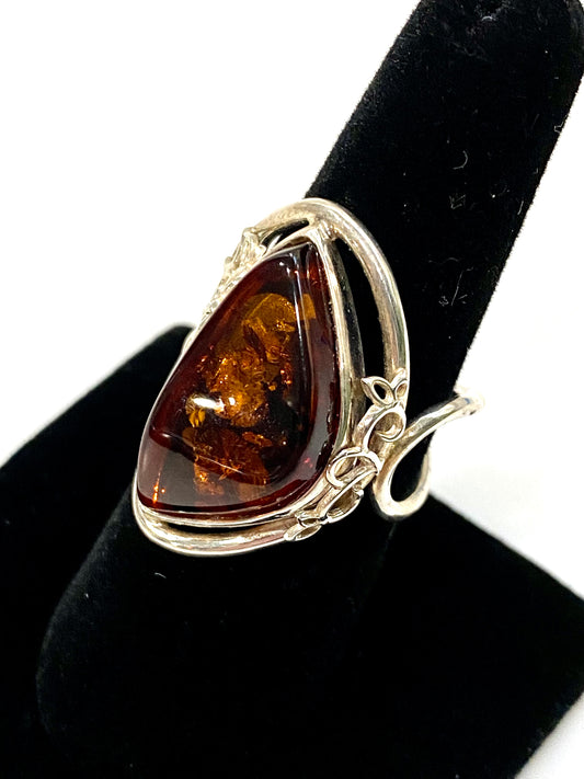 Artfully Designed Dominican Amber Sterling Silver Ring