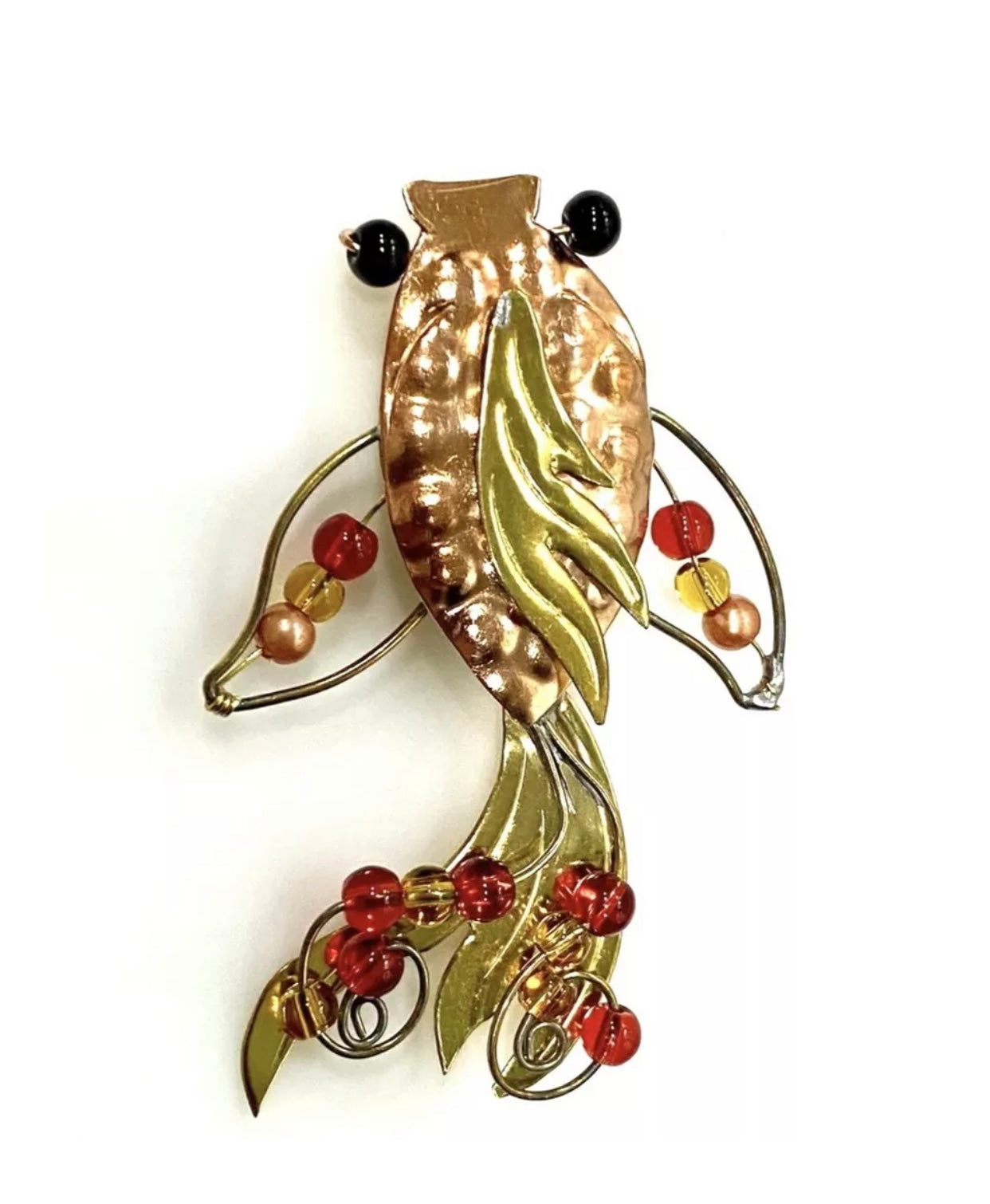 Copper And Brass Beaded Fish Pin/Brooch