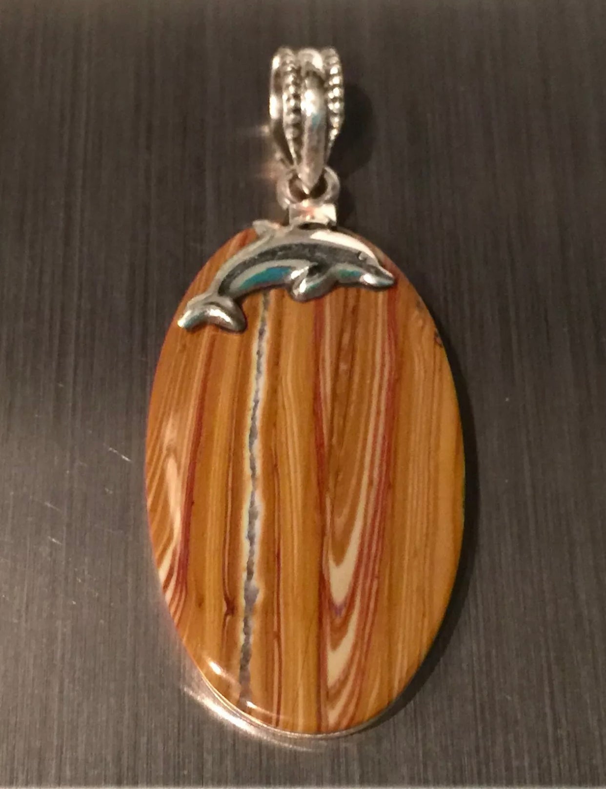 Brown Owyhee Bruneau Jasper "Dolphin" Solid Sterling Silver Pendant