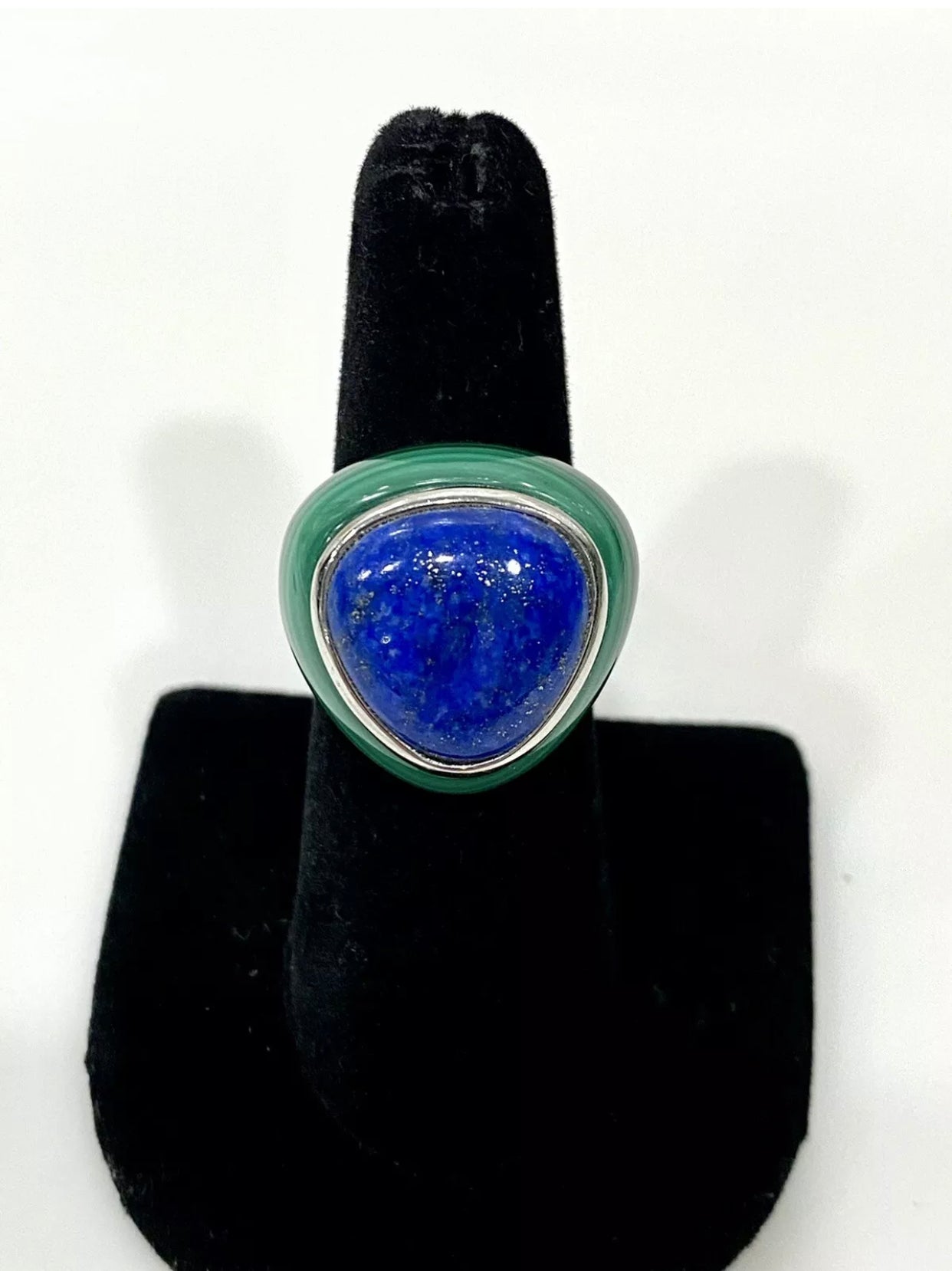 Blue Lapis Malachite Sterling Silver Ring