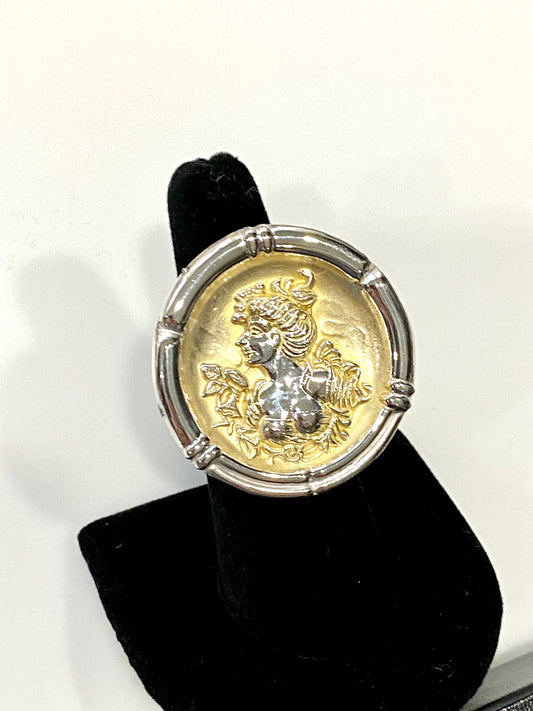 HANDMADE FRENCH LADY COIN STERLING SILVER RING