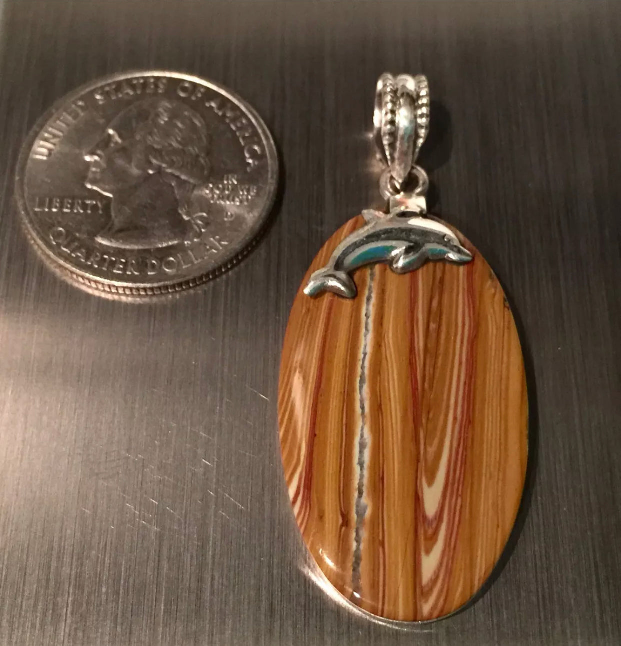 Brown Owyhee Bruneau Jasper "Dolphin" Solid Sterling Silver Pendant