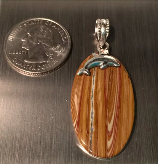 Brown Owyhee Bruneau Jasper "Dolphin" Solid Sterling Silver Pendant