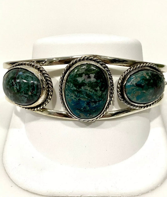 Richar Designer Azurite Thulite Sterling Silver Cuff Bracelet