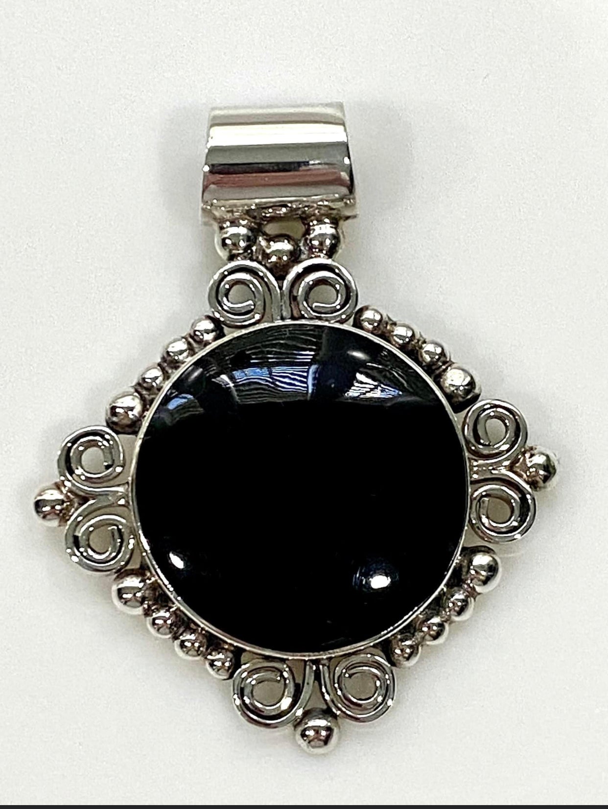 Gorgeous Large Sterling Silver Black Onyx Pendant