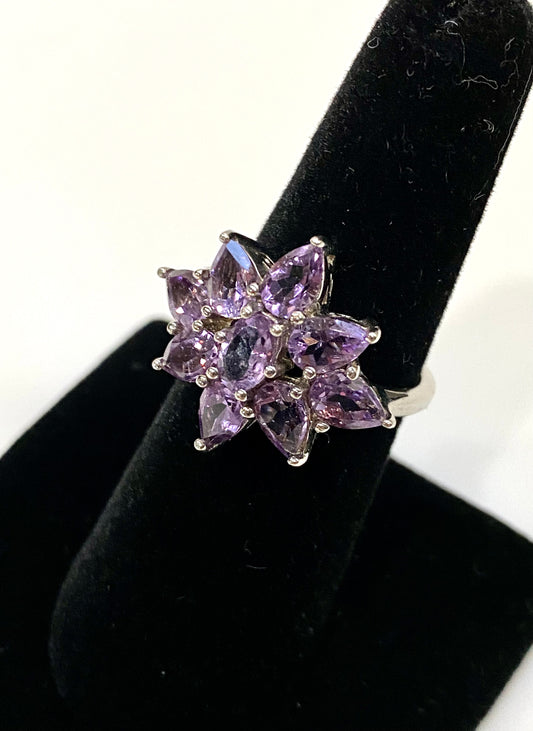 BEAUTIFUL GENUINE AMETHYST STERLING SILVER RING