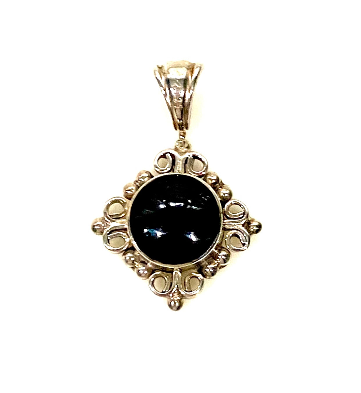 Vintage Style Black Onyx Sterling Silver Pendant