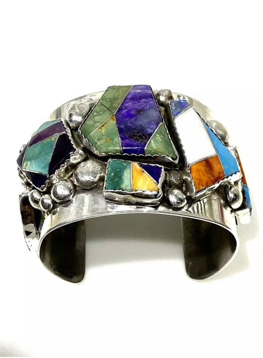 Gorgeous Mosaic Sterling Silver Cuff Bangle