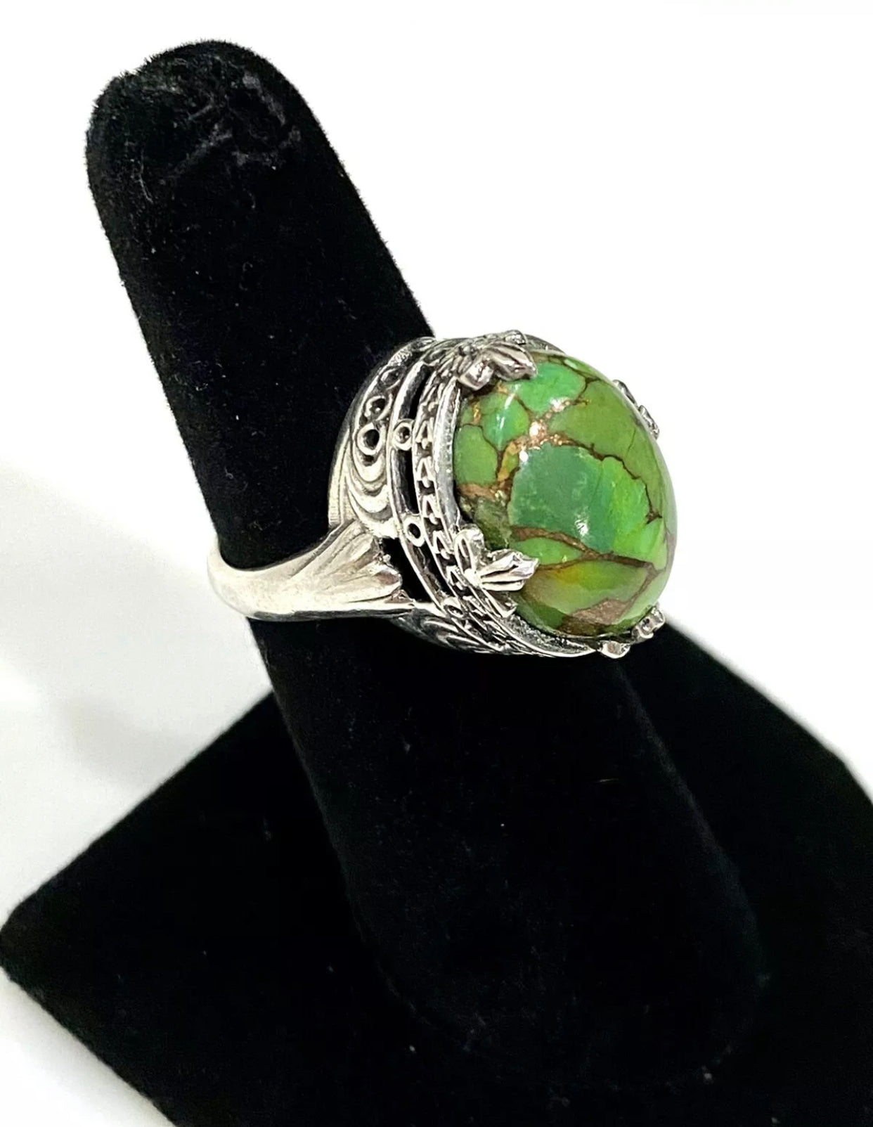 Exceptional Green Copper Turquoise Sterling Silver Ring