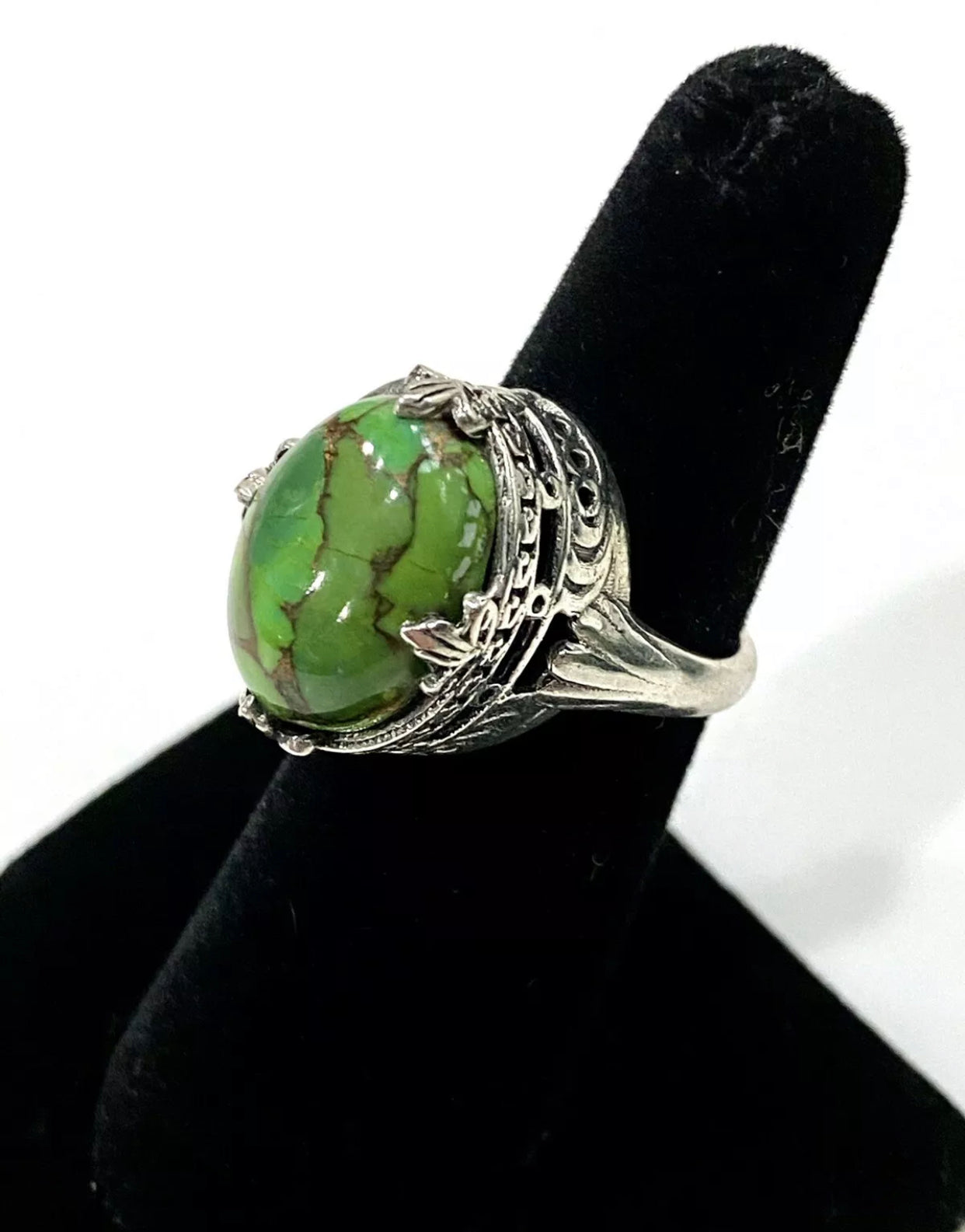 Exceptional Green Copper Turquoise Sterling Silver Ring